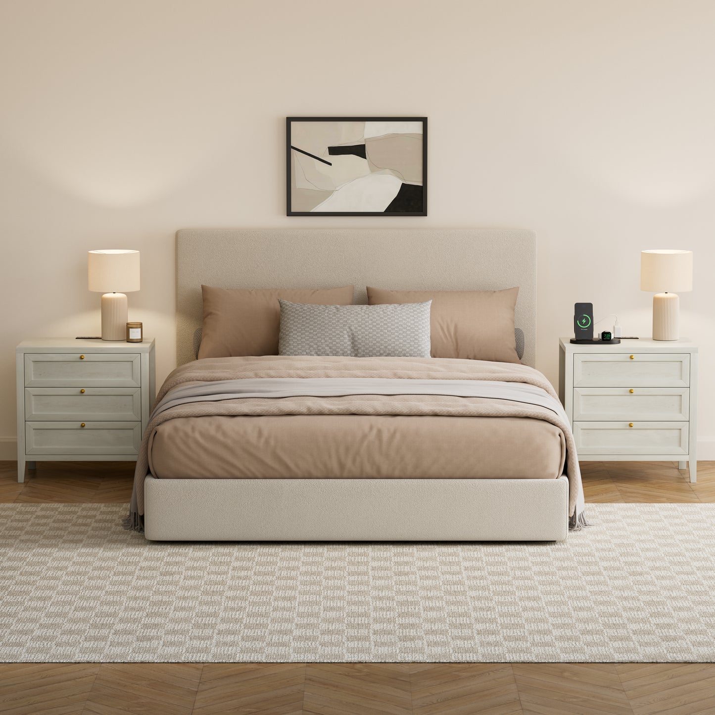 Farmhouse Nightstands Set of 2 with 3 Drawers Larger Night Stand with Charging Station Tall Bed Side Table Wide Nightstand End Table for Sofa, Bedroom
