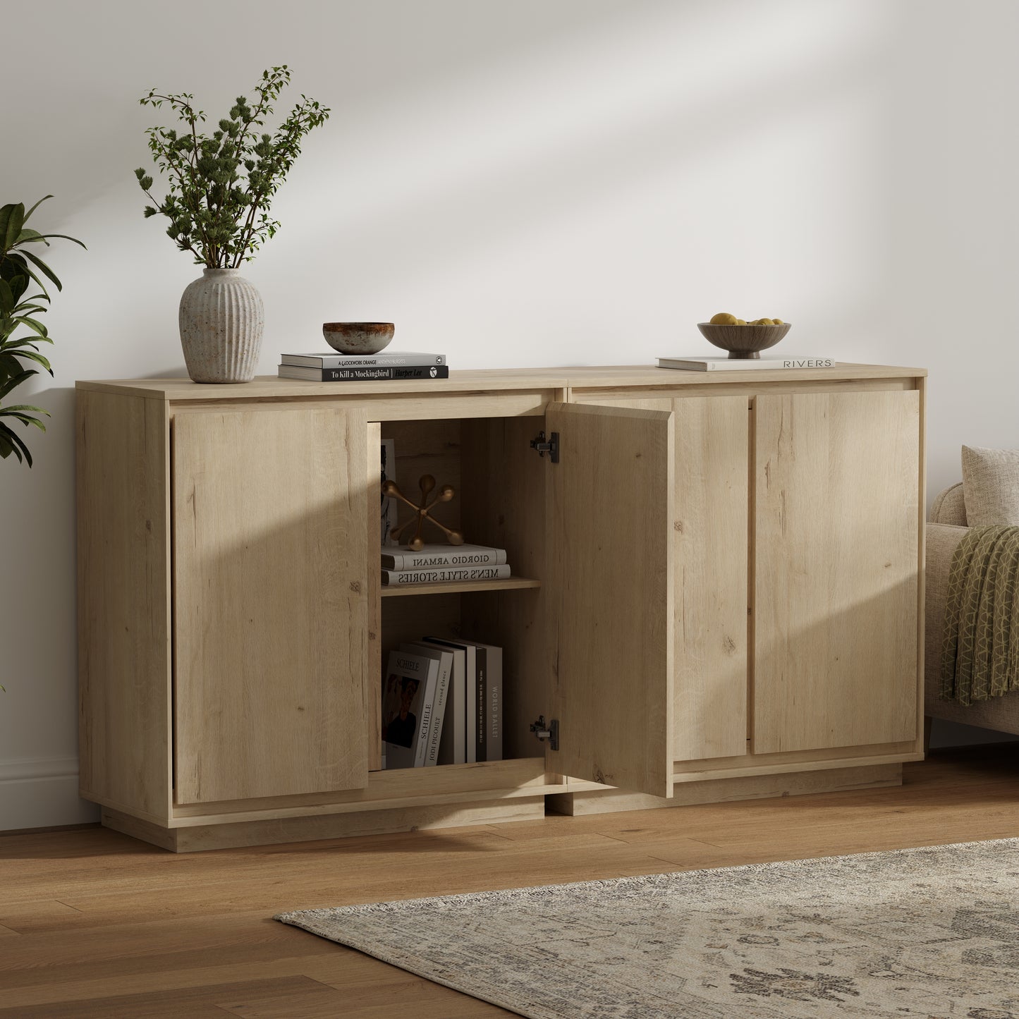 Sideboard Cabinet Buffet Cabinet with Storage with Adjustable Shelves and Handle-Free Design Suitable for Kitchens,Hallway,and Living Rooms