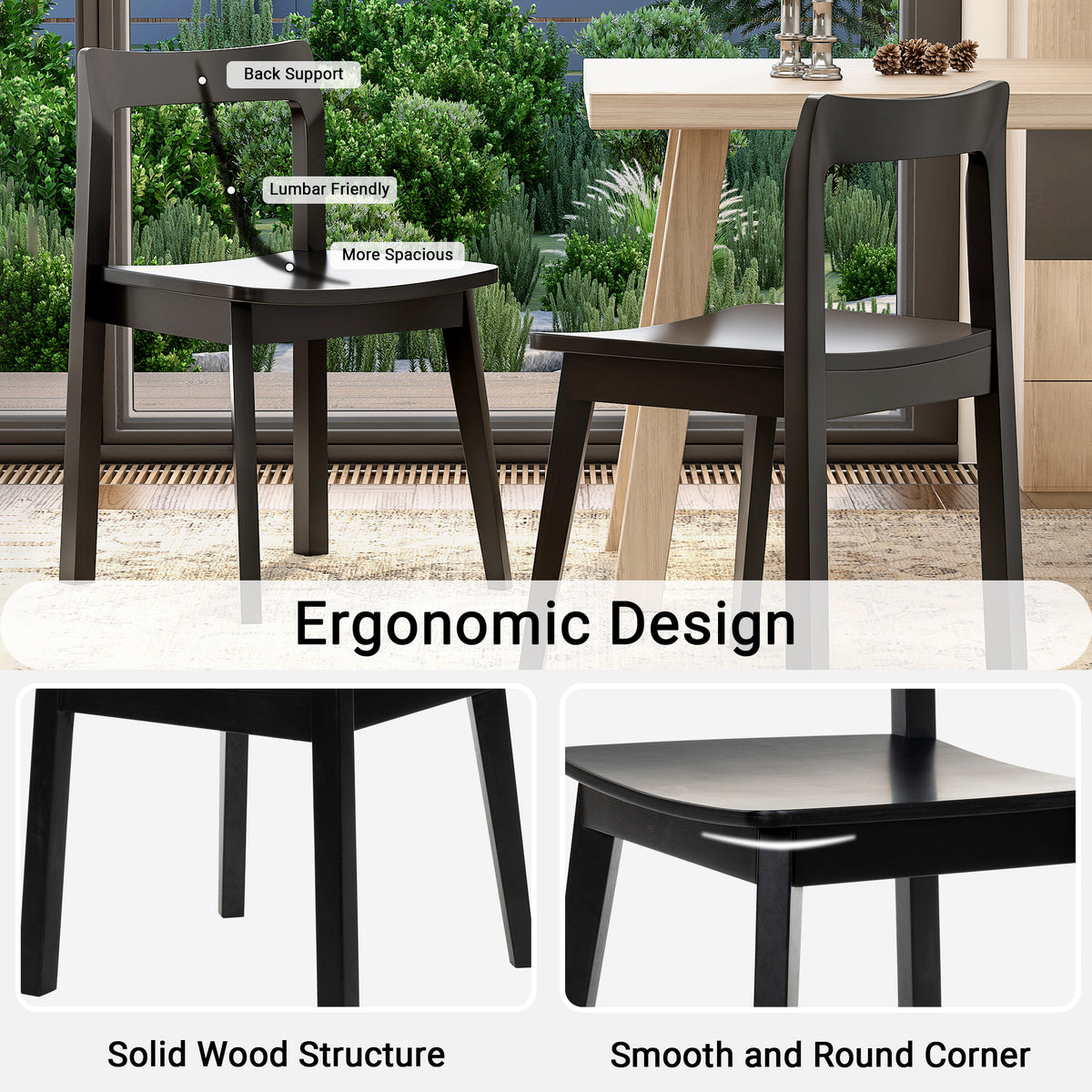 Wood Dining Chairs, Modern Kitchen Room Chairs with Curved Back Armless Accent Chair for Dining Room