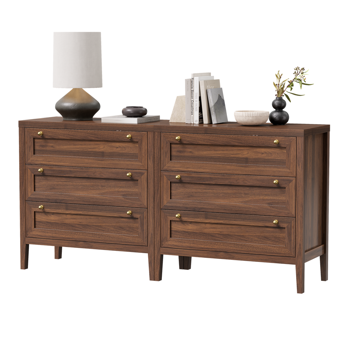3 Drawers Dresser for Bedroom, Farmhouse Closet Storage Organizer with Golden Handles, Wooden Nightstand End Table for Living Room, Bedroom, Entryway, Hallway