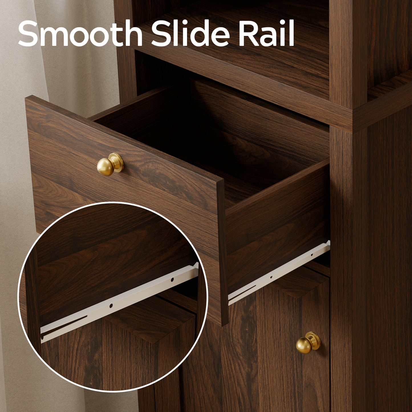 67" Arched Tall Narrow Bathroom Storage Cabinet Brown | Arched Roof / Adjustable Shelves / Smooth Guide Rails / Anti-tilt Kit / Magnetic Attachment Design / Sturdy Wooden Legs