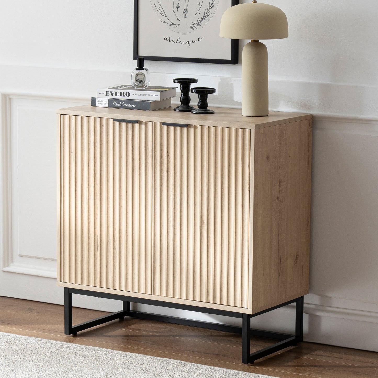 Fluted Storage Cabinet,Sideboard Buffet Cabinet with Adjustable Shelves,Multifunctional Console Table with Storage Credenza Accent Cabinet for Living Room, Dining Room, Hallway
