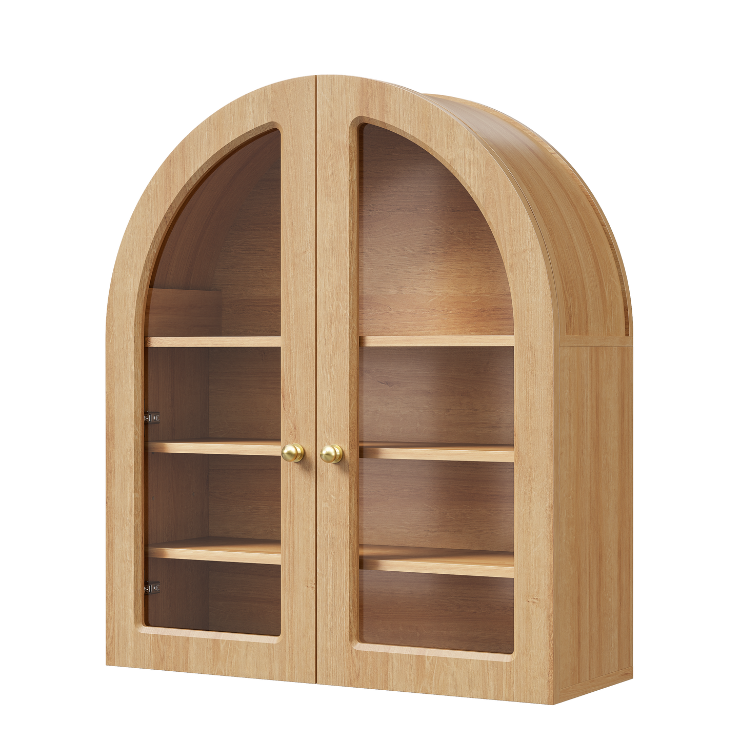 Modern Arched Wall Cabinet, 23.6" Medicine Cabinet with Glass Doors & Adjustable Shelves, Wall Mounted Wood Cabinet for Bathroom, Laundry Room, Kitchen