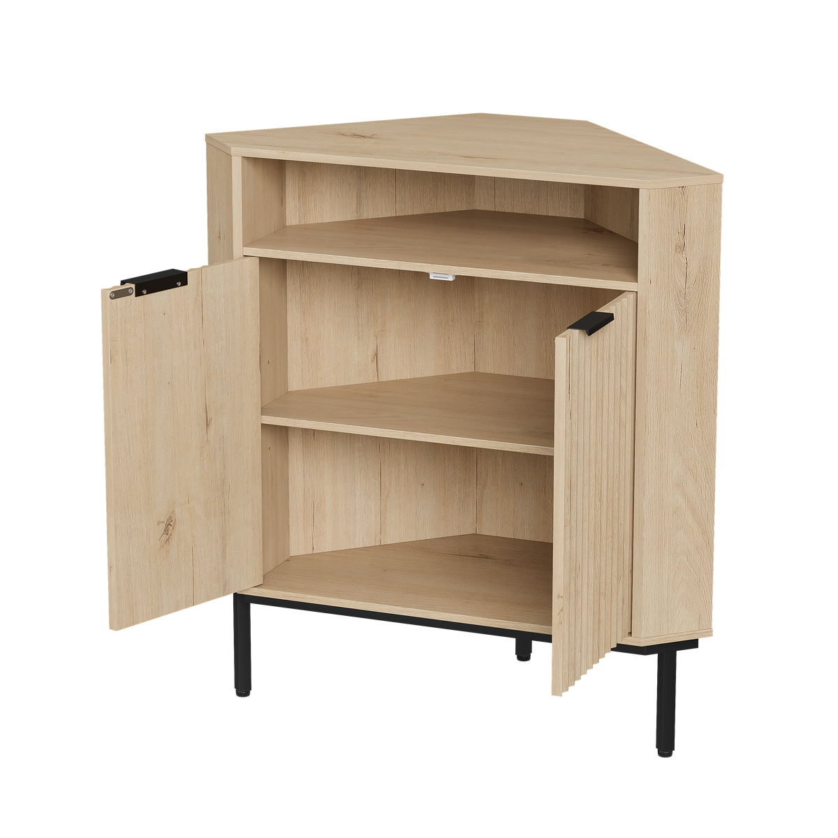 Fluted Corner Cabinet with Storage, Modern Floor Cabinets with Adjustable Shelf & Metal Legs Wooden Narrow Cabinet Organizer for Living Room Kitchen