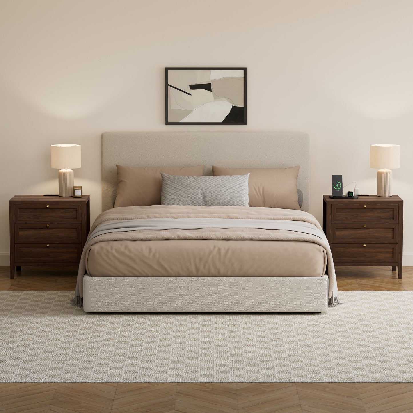 Farmhouse Nightstands Set of 2 with 3 Drawers Larger Night Stand with Charging Station Tall Bed Side Table Wide Nightstand End Table for Sofa, Bedroom