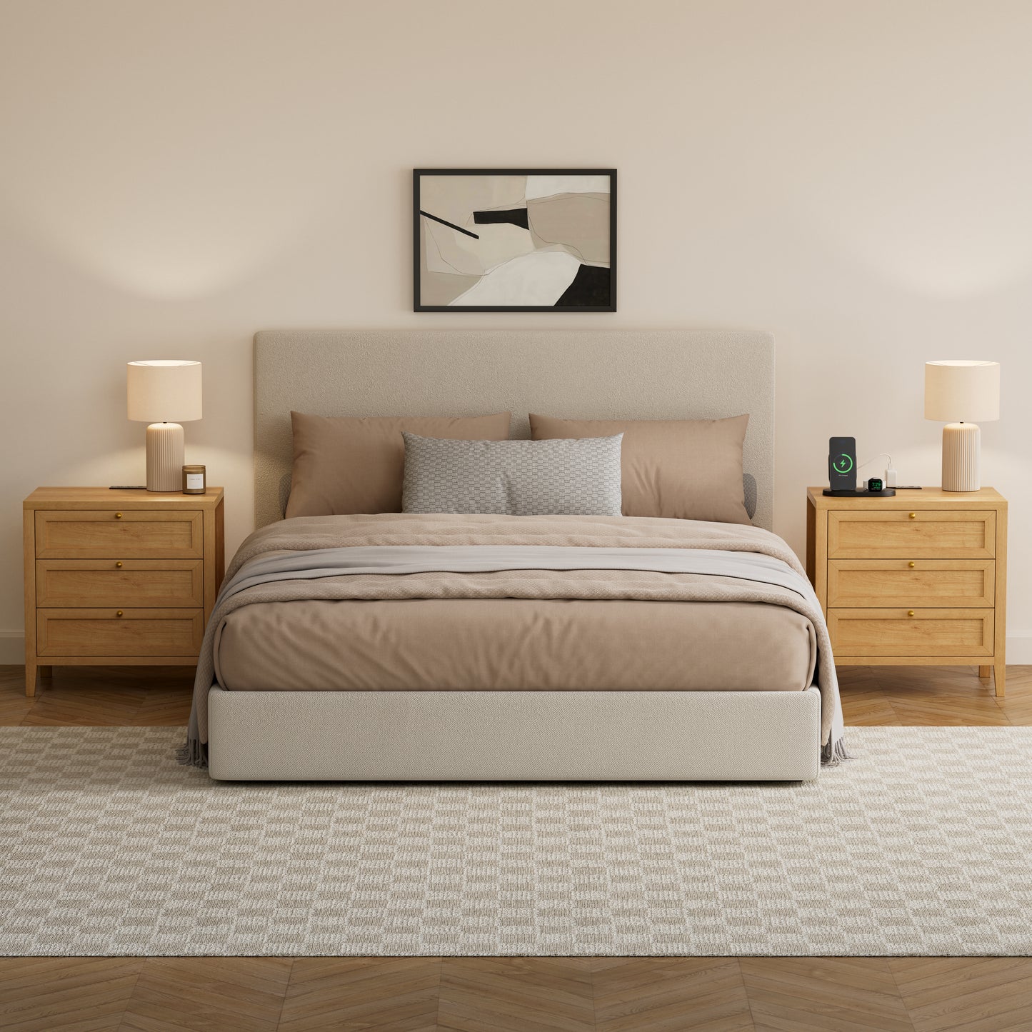 Farmhouse Nightstands Set of 2 with 3 Drawers Larger Night Stand with Charging Station Tall Bed Side Table Wide Nightstand End Table for Sofa, Bedroom