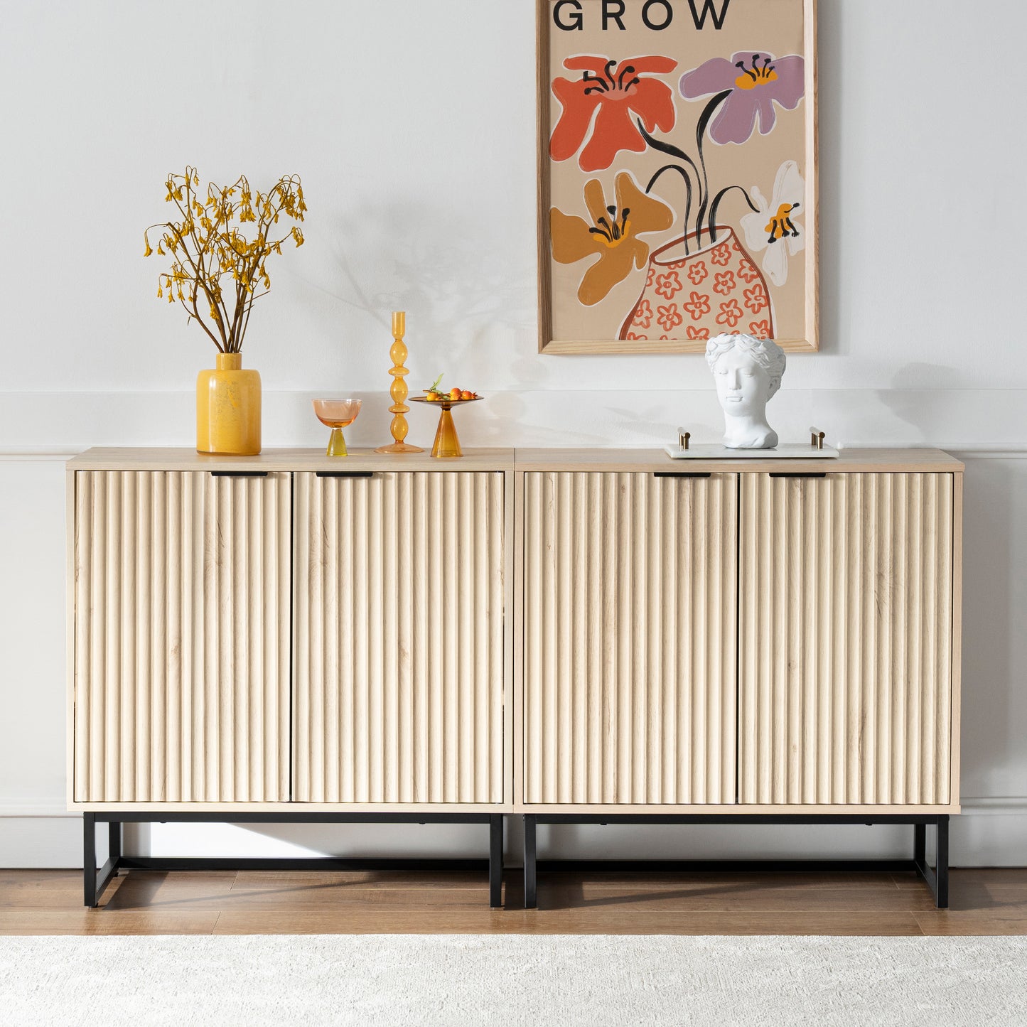 Fluted Storage Cabinet,Sideboard Buffet Cabinet with Adjustable Shelves,Multifunctional Console Table with Storage Credenza Accent Cabinet for Living Room, Dining Room, Hallway