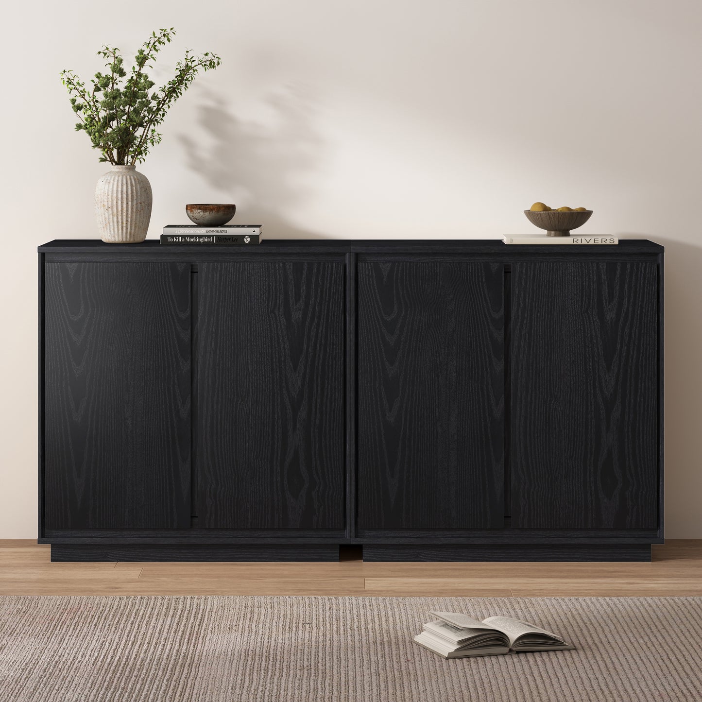 Sideboard Cabinet Buffet Cabinet with Storage with Adjustable Shelves and Handle-Free Design Suitable for Kitchens,Hallway,and Living Rooms