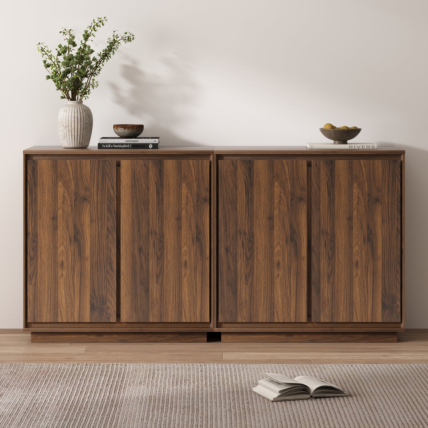 Sideboard Cabinet Buffet Cabinet with Storage with Adjustable Shelves and Handle-Free Design Suitable for Kitchens,Hallway,and Living Rooms