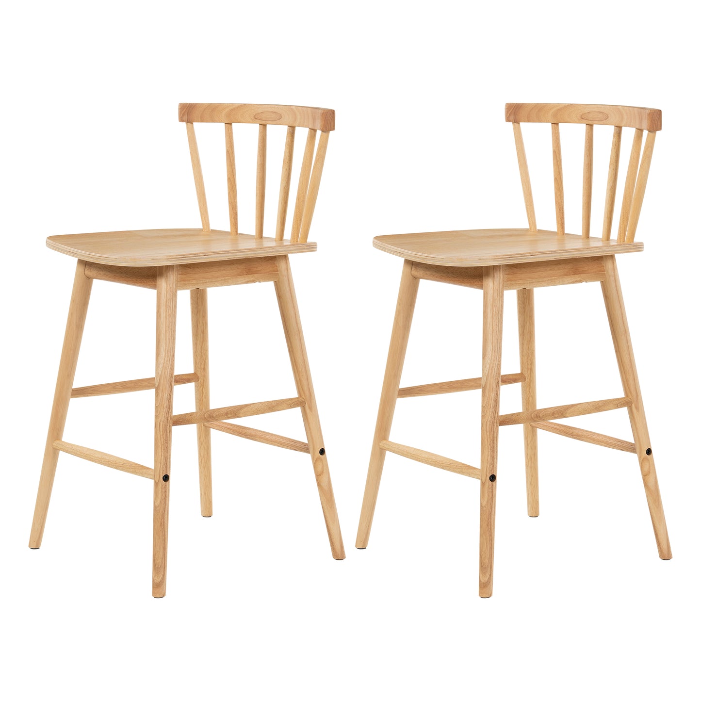 Modern Bar Stools Set of 2, 24" Wooden Counter Height Barstools, Modern Armless Farmhouse Bar Dining Chairs with Back & Footrest for Kitchen Island Pub
