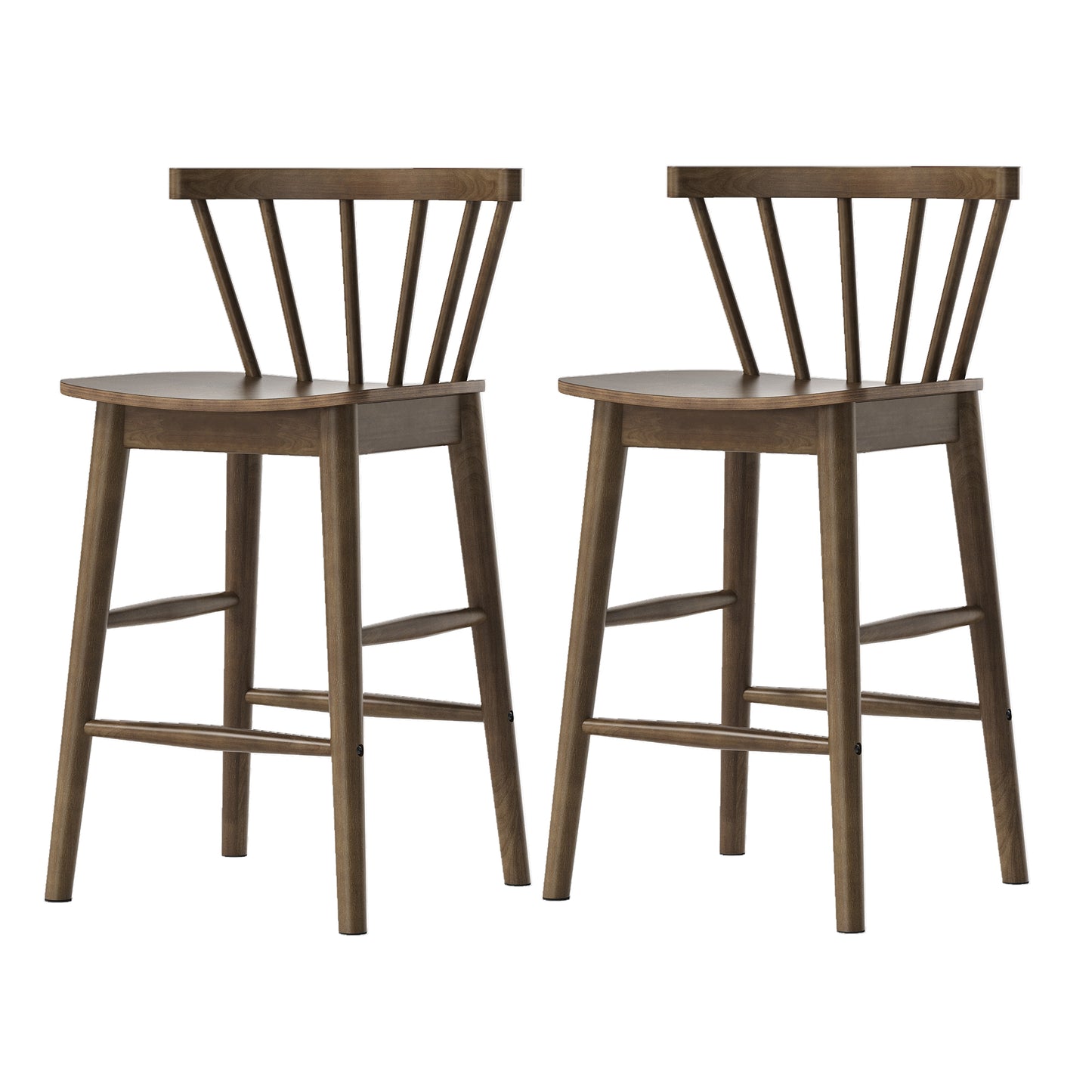 Modern Bar Stools Set of 2, 24" Wooden Counter Height Barstools, Modern Armless Farmhouse Bar Dining Chairs with Back & Footrest for Kitchen Island Pub