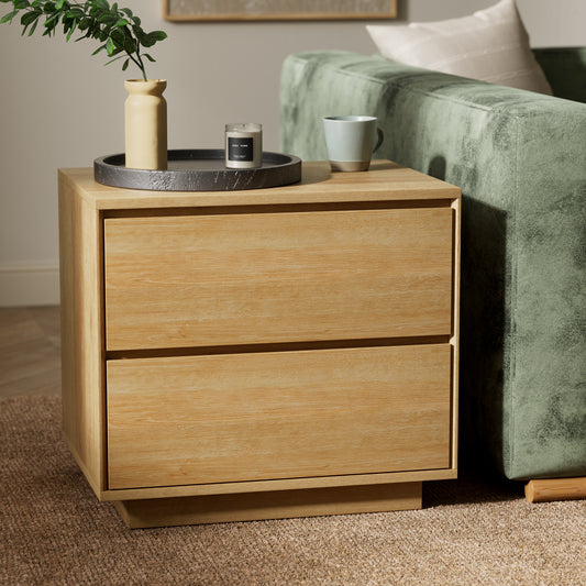 Mid Century Modern End Table with 2 Drawers, Wooden Nightstand Bed Side Table with Storage Bedside Night Stand for Bedroom Living Room Sofa