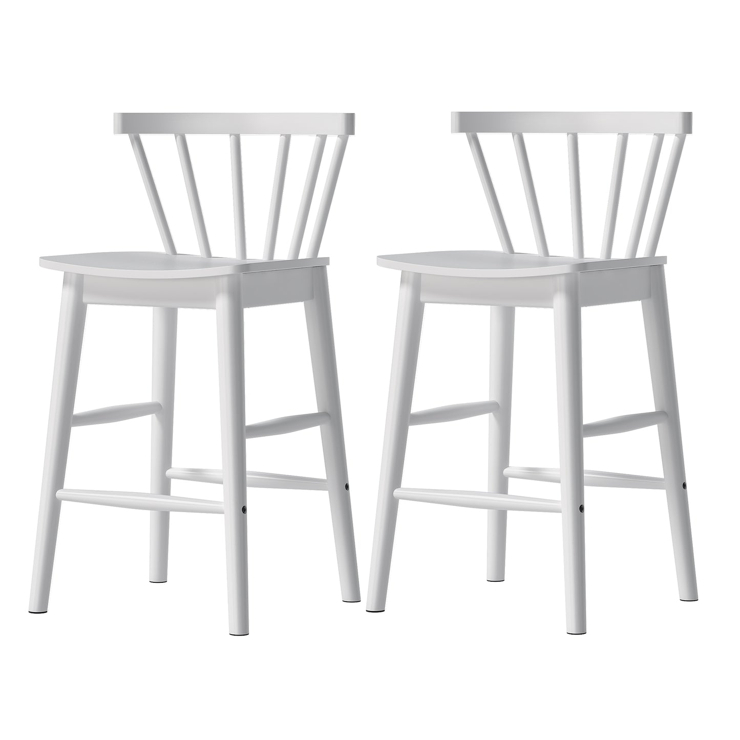 Modern Bar Stools Set of 2, 24" Wooden Counter Height Barstools, Modern Armless Farmhouse Bar Dining Chairs with Back & Footrest for Kitchen Island Pub