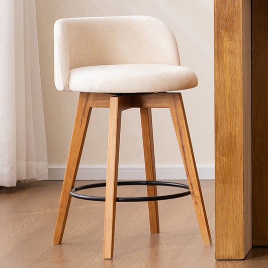 26" Swivel Bar Stools Set of 4, Farmhouse Upholstered Bar Chairs with Curved Back and Wood Legs, Chenille Fabric Counter Height Island Chairs for Kitchen Island
