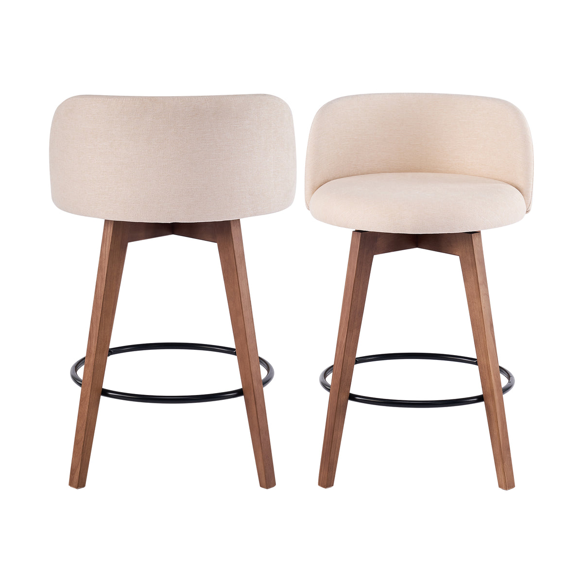 26" Swivel Bar Stools Set of 4, Farmhouse Upholstered Bar Chairs with Curved Back and Wood Legs, Chenille Fabric Counter Height Island Chairs for Kitchen Island