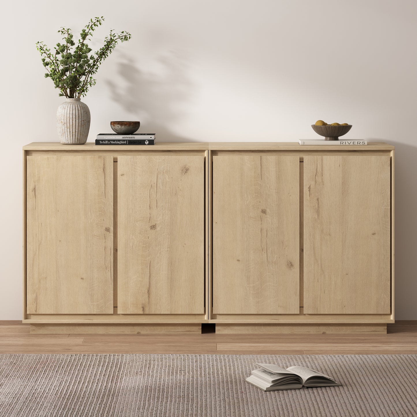 Sideboard Cabinet Buffet Cabinet with Storage with Adjustable Shelves and Handle-Free Design Suitable for Kitchens,Hallway,and Living Rooms