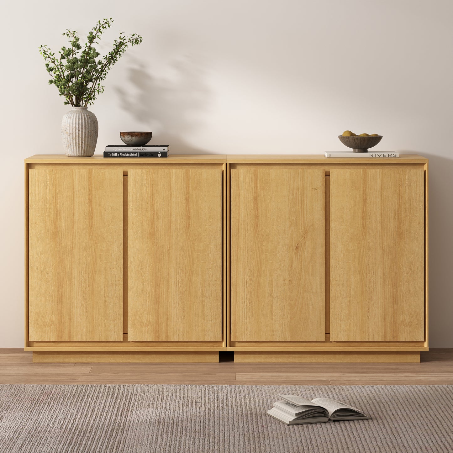 Sideboard Cabinet Buffet Cabinet with Storage with Adjustable Shelves and Handle-Free Design Suitable for Kitchens,Hallway,and Living Rooms
