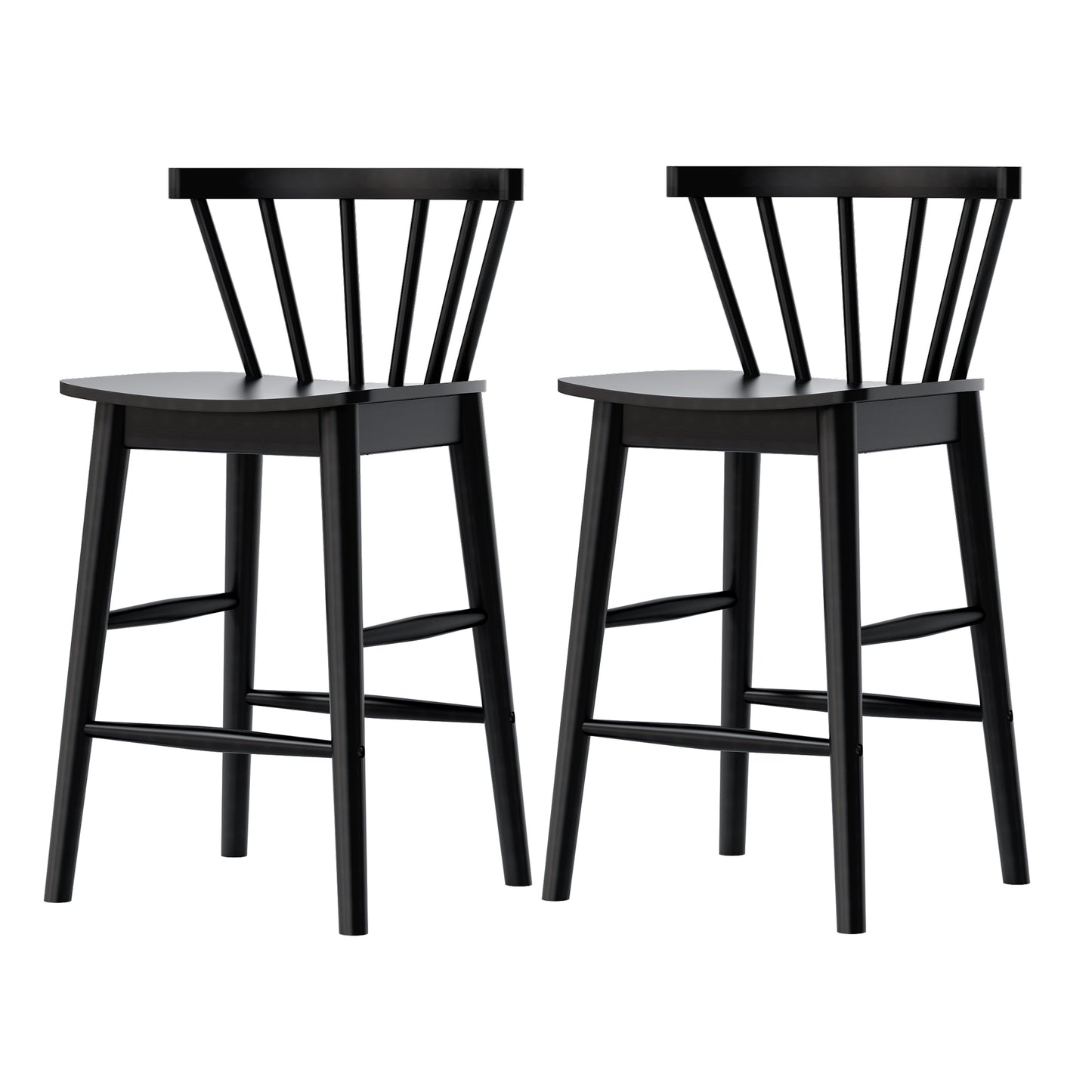 Modern Bar Stools Set of 2, 24" Wooden Counter Height Barstools, Modern Armless Farmhouse Bar Dining Chairs with Back & Footrest for Kitchen Island Pub