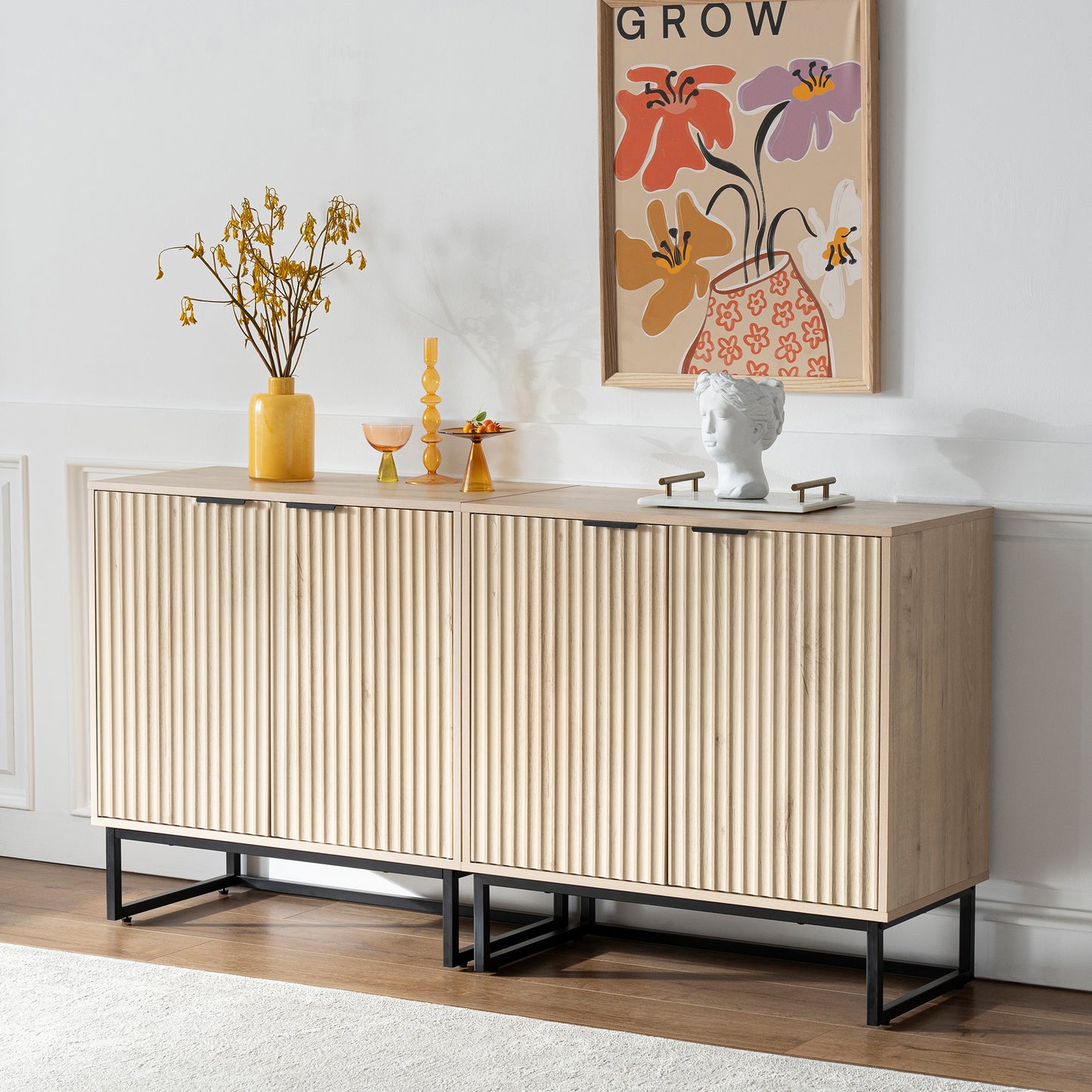 Fluted Storage Cabinet,Sideboard Buffet Cabinet with Adjustable Shelves,Multifunctional Console Table with Storage Credenza Accent Cabinet for Living Room, Dining Room, Hallway