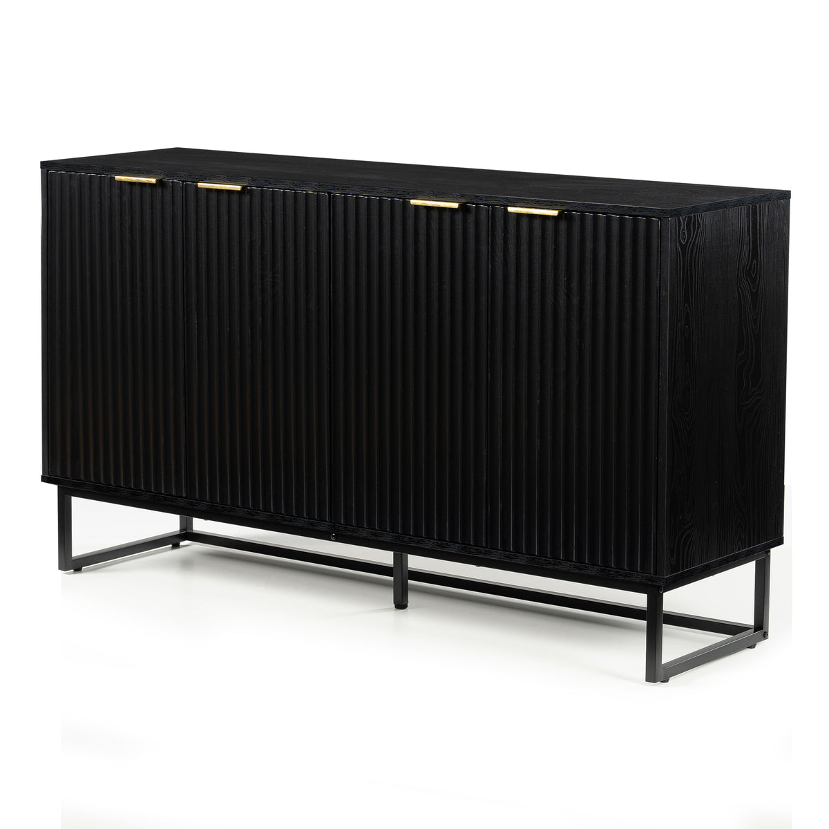 Fluted Storage Cabinet with 4 Doors, 55" Large Sideboard Buffet Cabinet with Adjustable Shelves Kitchen Wooden Credenza Coffee Bar Console Table for Dining Room Living Room