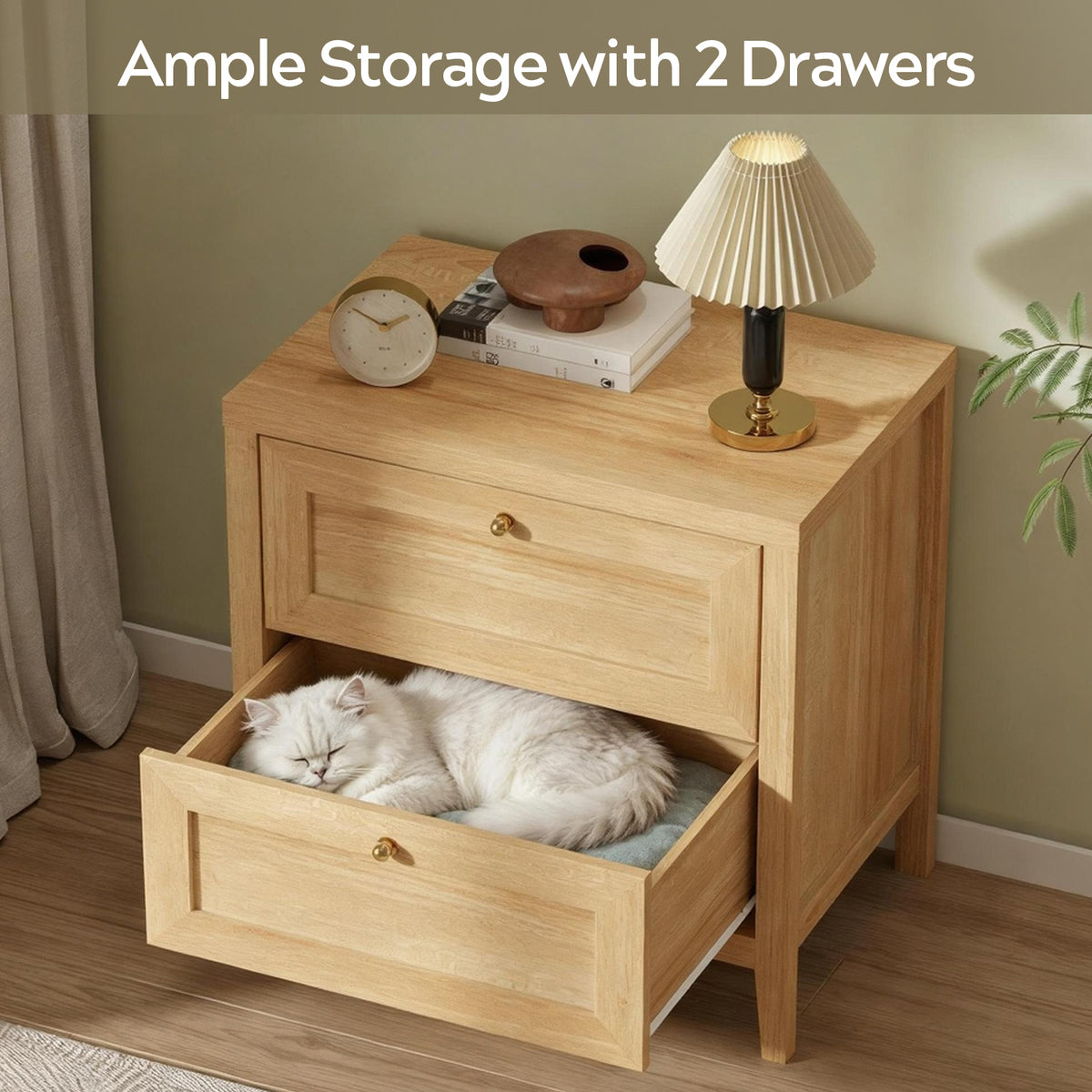 Nightstand with 2 Drawers, Wooden End Tables with Large Storage, Bedside Table for Bedroom
