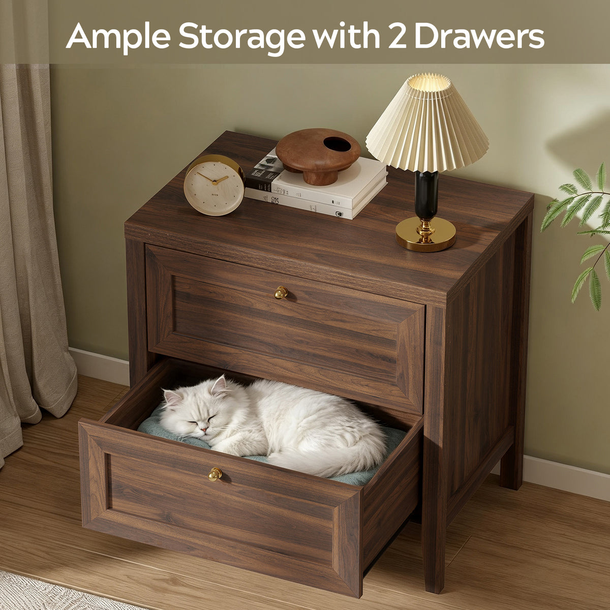 Nightstand with 2 Drawers, Wooden End Tables with Large Storage, Bedside Table for Bedroom