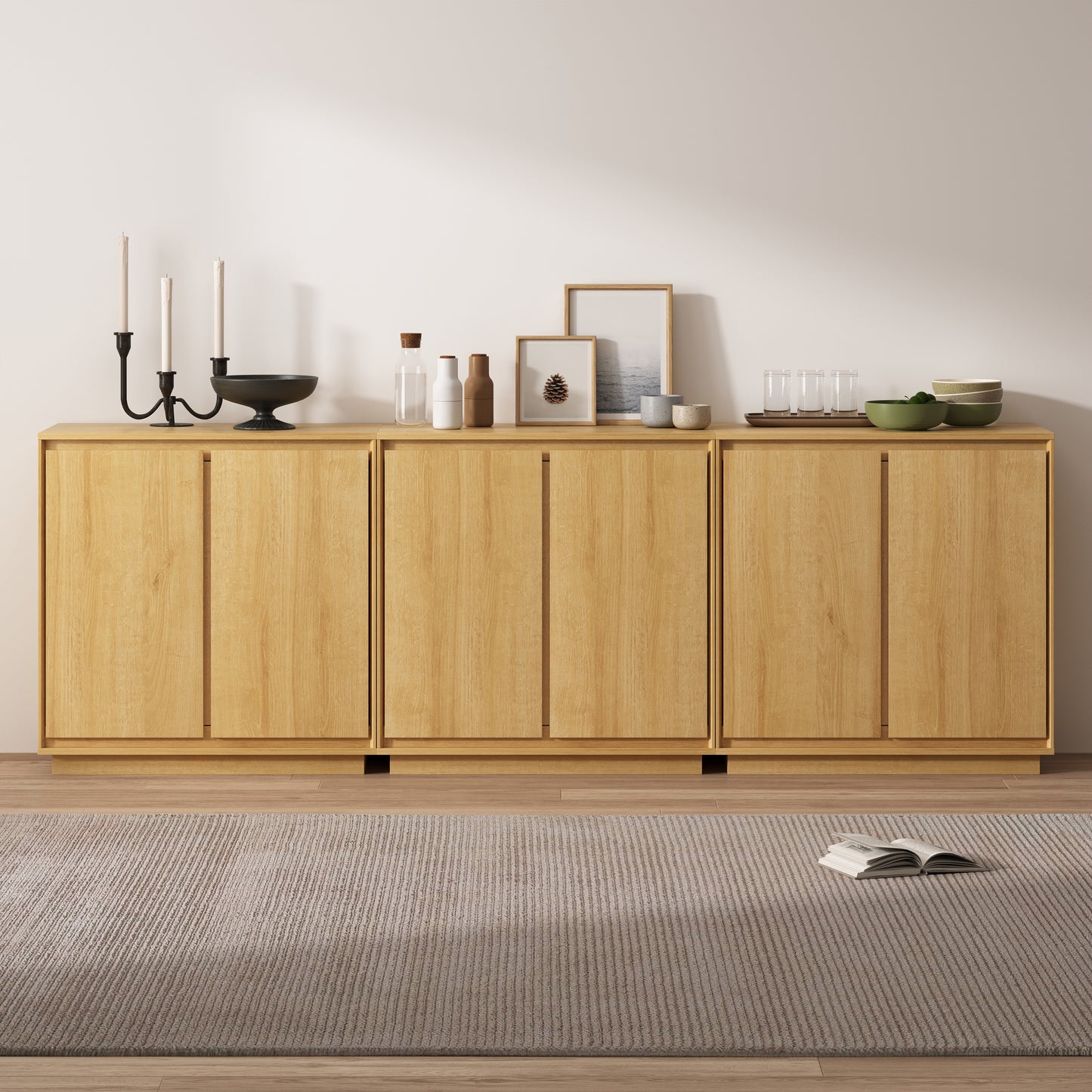 Sideboard Cabinet Buffet Cabinet with Storage with Adjustable Shelves and Handle-Free Design Suitable for Kitchens,Hallway,and Living Rooms