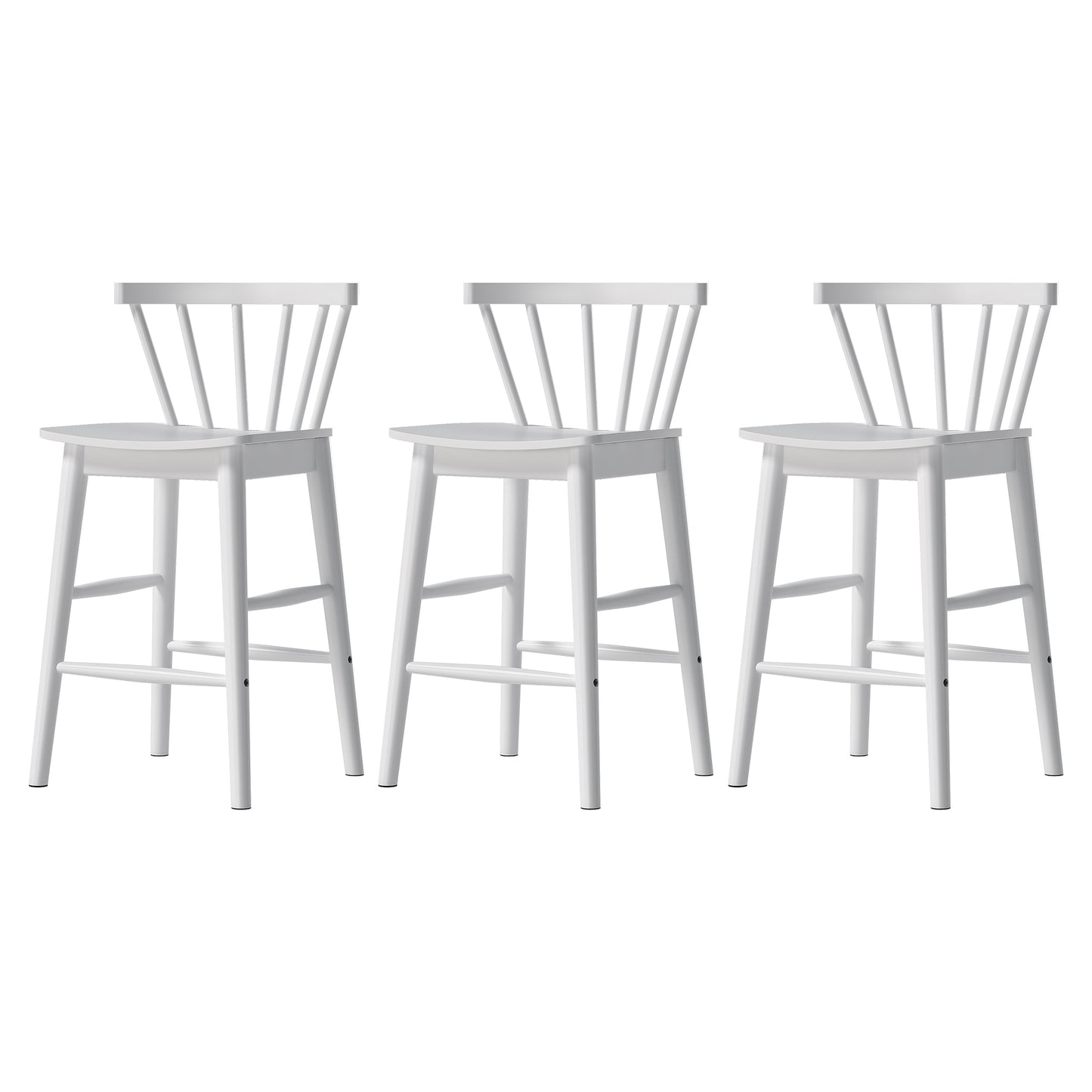 Modern Bar Stools Set of 2, 24" Wooden Counter Height Barstools, Modern Armless Farmhouse Bar Dining Chairs with Back & Footrest for Kitchen Island Pub