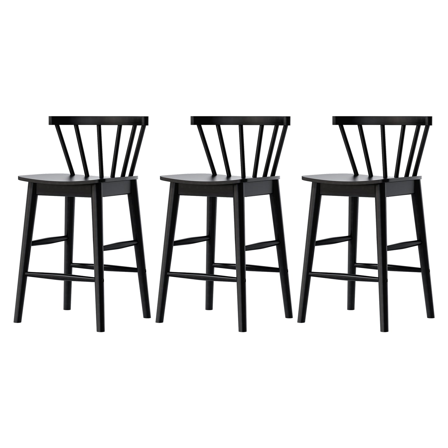 Modern Bar Stools Set of 2, 24" Wooden Counter Height Barstools, Modern Armless Farmhouse Bar Dining Chairs with Back & Footrest for Kitchen Island Pub