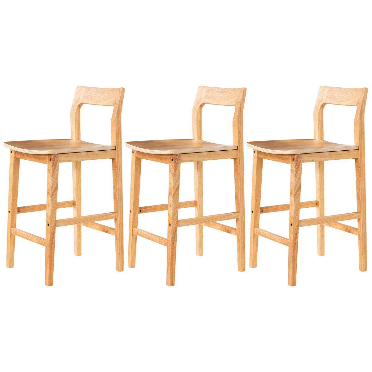 Modern Wood Barstools, Counter Height Bar Stools Armless Farmhouse Wooden Bar Dining Chairs with Back & Footrest for Kitchen Island Cafe Pub