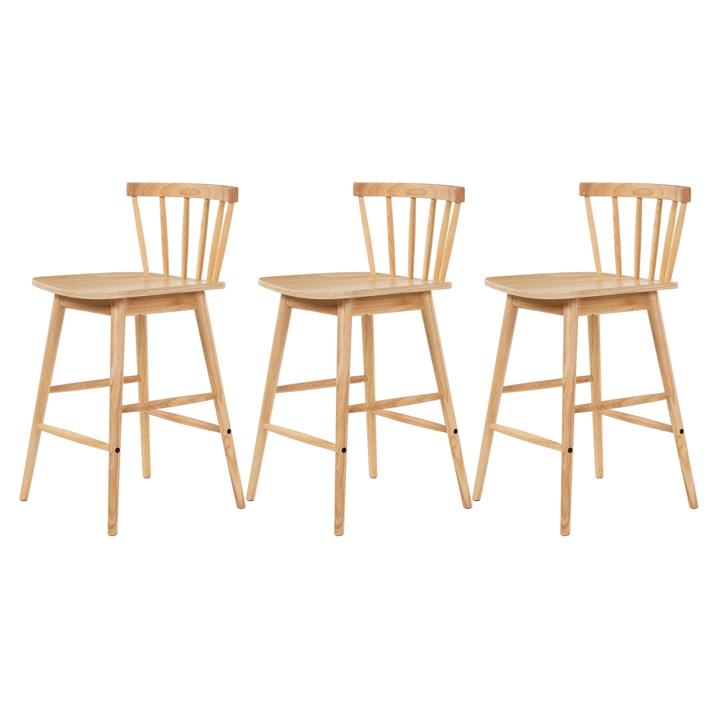 Modern Bar Stools Set of 2, 24" Wooden Counter Height Barstools, Modern Armless Farmhouse Bar Dining Chairs with Back & Footrest for Kitchen Island Pub