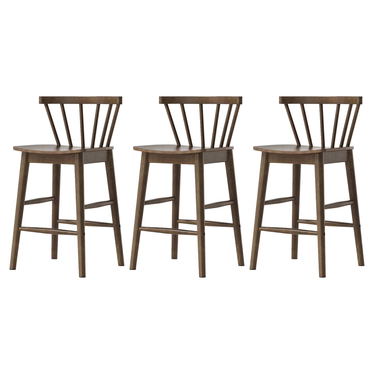 Modern Bar Stools Set of 2, 24" Wooden Counter Height Barstools, Modern Armless Farmhouse Bar Dining Chairs with Back & Footrest for Kitchen Island Pub