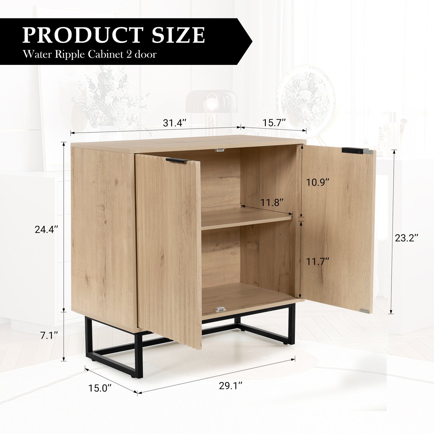 Fluted Storage Cabinet,Sideboard Buffet Cabinet with Adjustable Shelves,Multifunctional Console Table with Storage Credenza Accent Cabinet for Living Room, Dining Room, Hallway