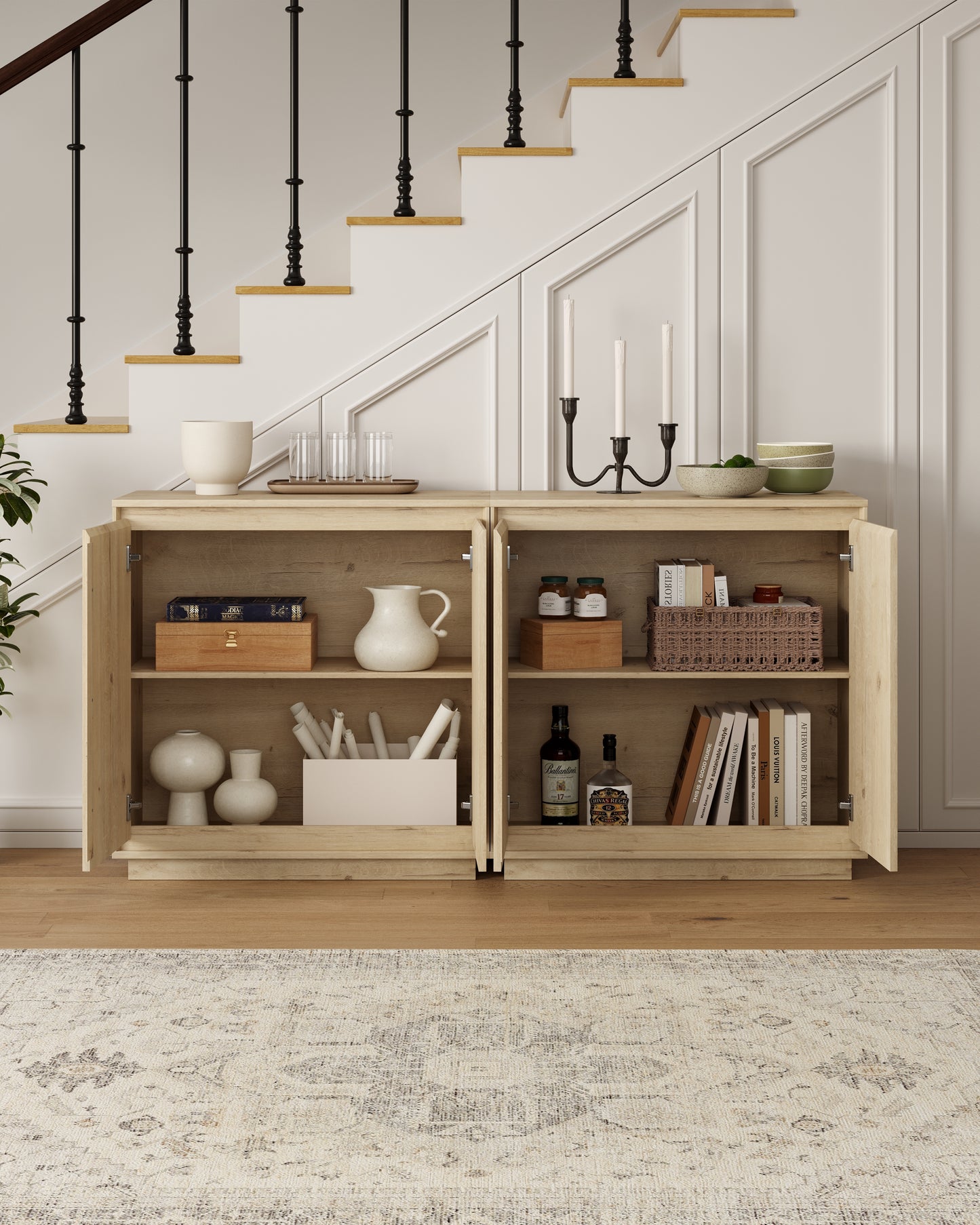 Sideboard Cabinet Buffet Cabinet with Storage with Adjustable Shelves and Handle-Free Design Suitable for Kitchens,Hallway,and Living Rooms