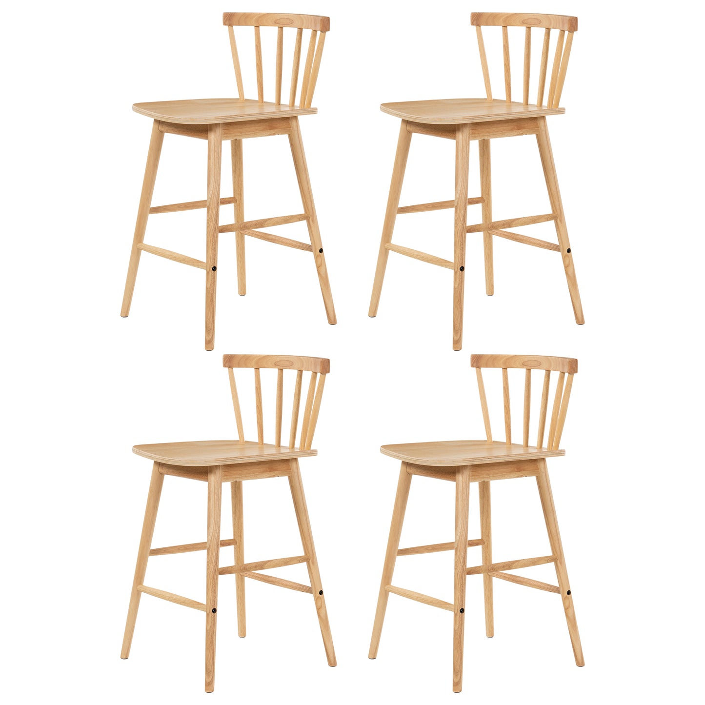 Modern Bar Stools Set of 2, 24" Wooden Counter Height Barstools, Modern Armless Farmhouse Bar Dining Chairs with Back & Footrest for Kitchen Island Pub