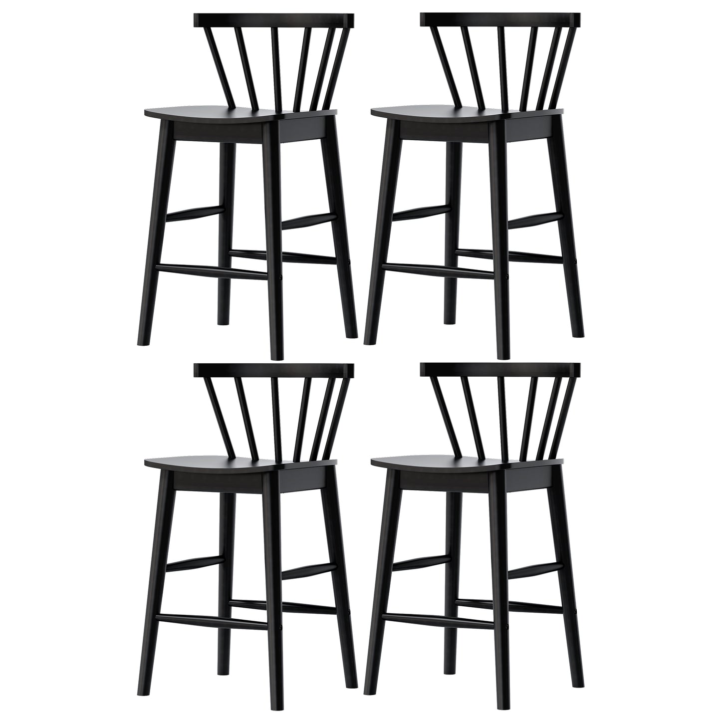 Modern Bar Stools Set of 2, 24" Wooden Counter Height Barstools, Modern Armless Farmhouse Bar Dining Chairs with Back & Footrest for Kitchen Island Pub