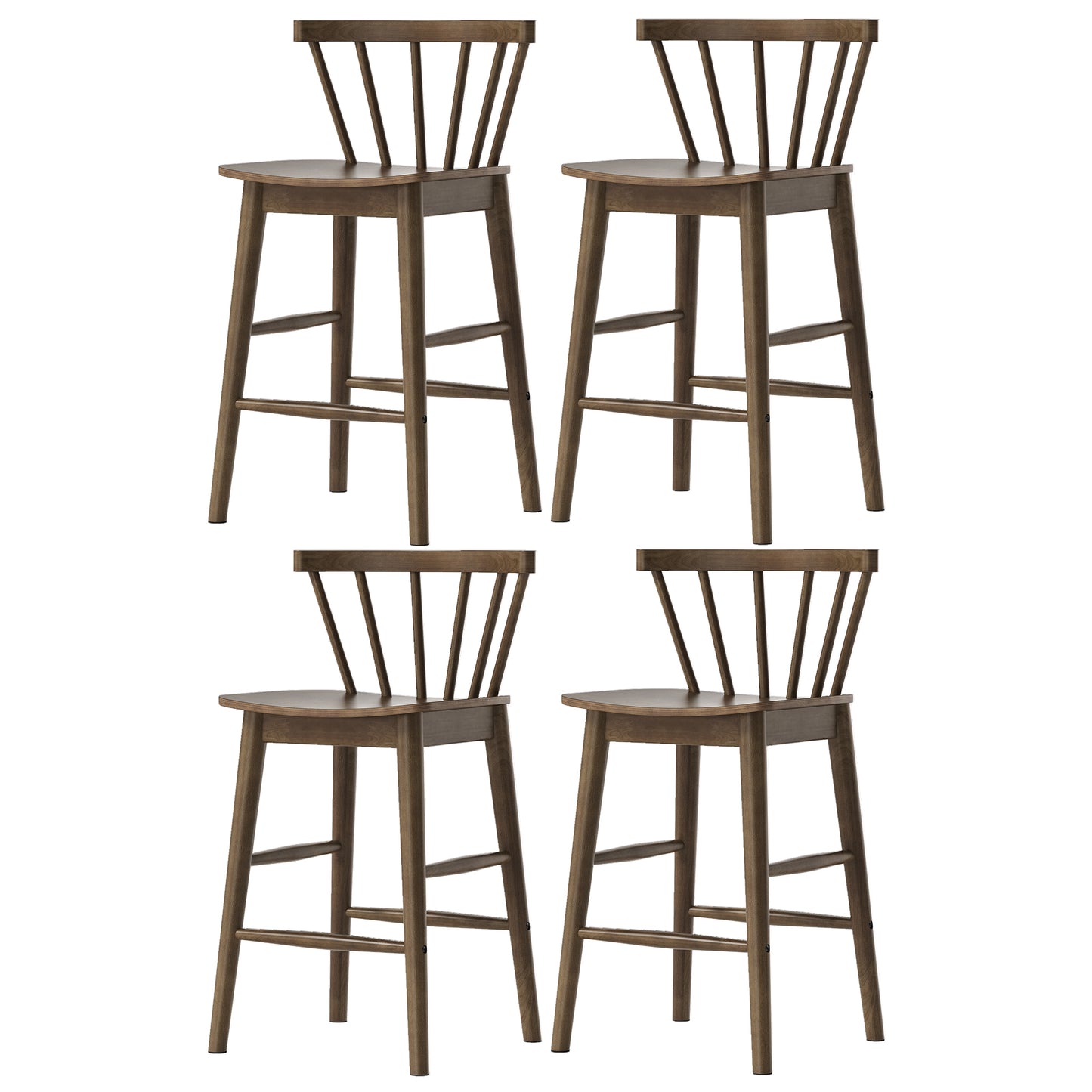 Modern Bar Stools Set of 2, 24" Wooden Counter Height Barstools, Modern Armless Farmhouse Bar Dining Chairs with Back & Footrest for Kitchen Island Pub