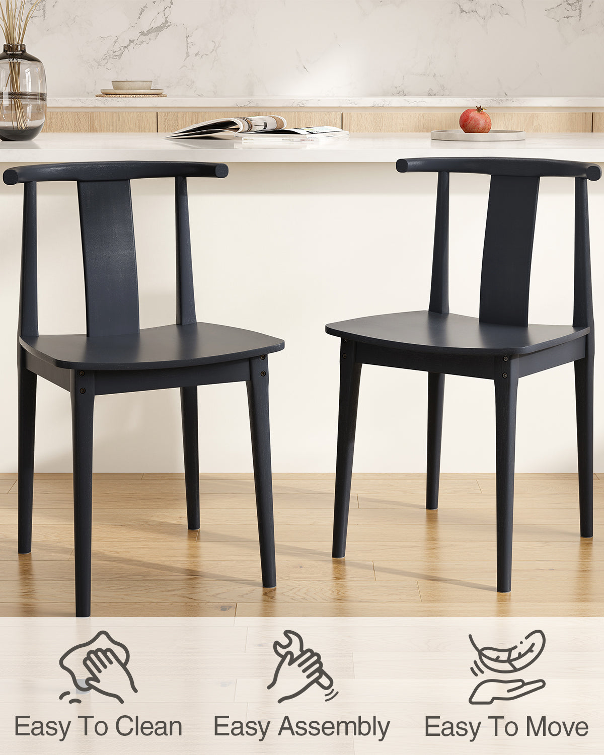 Wood Dining Room Chairs Set of 2, Mid Century Modern Kitchen Chairs Wishbone Chair with Curved Back Armless Accent Chair for Living Room Restaurant