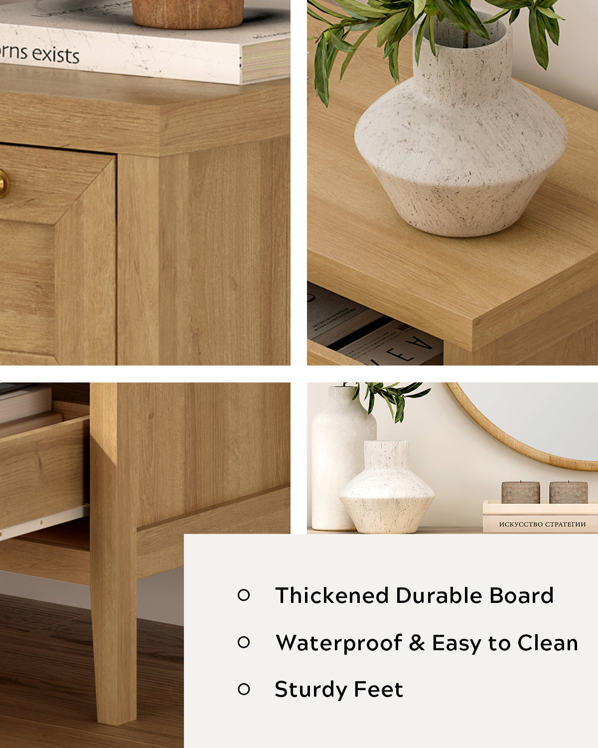 3 Drawers Dresser for Bedroom, Farmhouse Closet Storage Organizer with Golden Handles, Wooden Nightstand End Table for Living Room, Bedroom, Entryway, Hallway