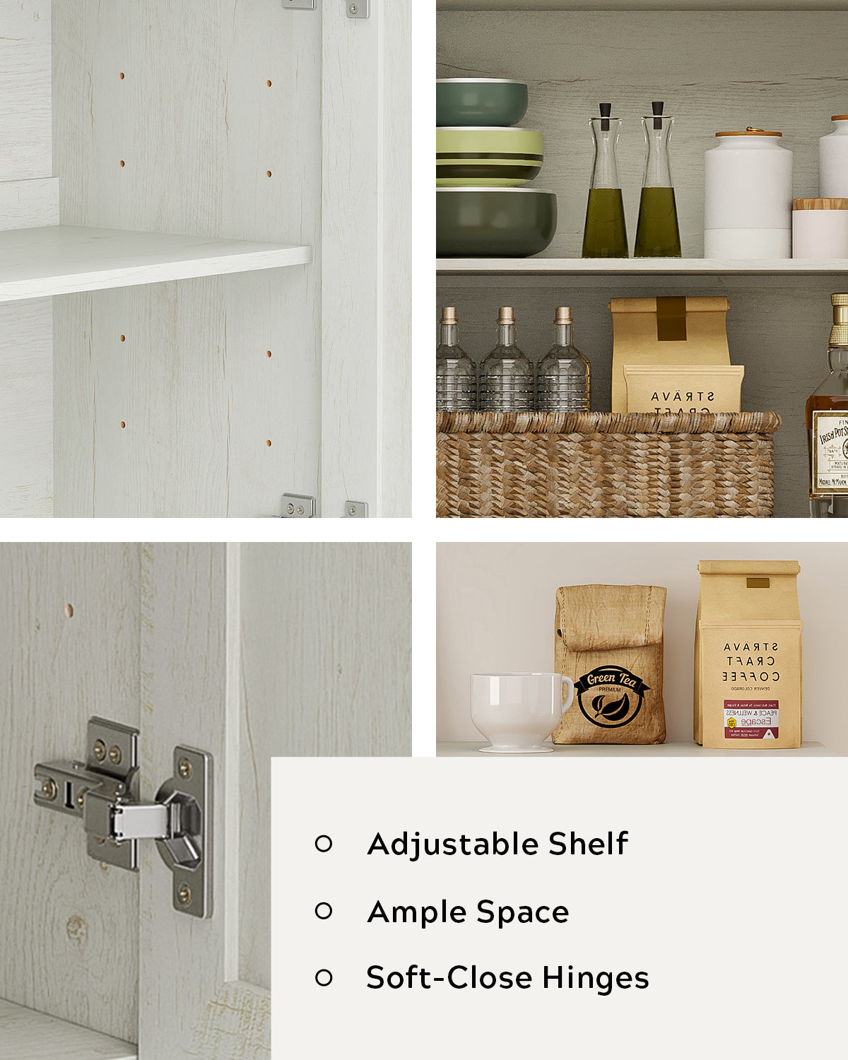 Bathroom Wall Cabinets Set of 2 Wall Mounted Storage Cabinet with Adjustable Shelves Floating Cupboard Kitchen Organizers Pantry Cabinet for Living Room, Laundry Room