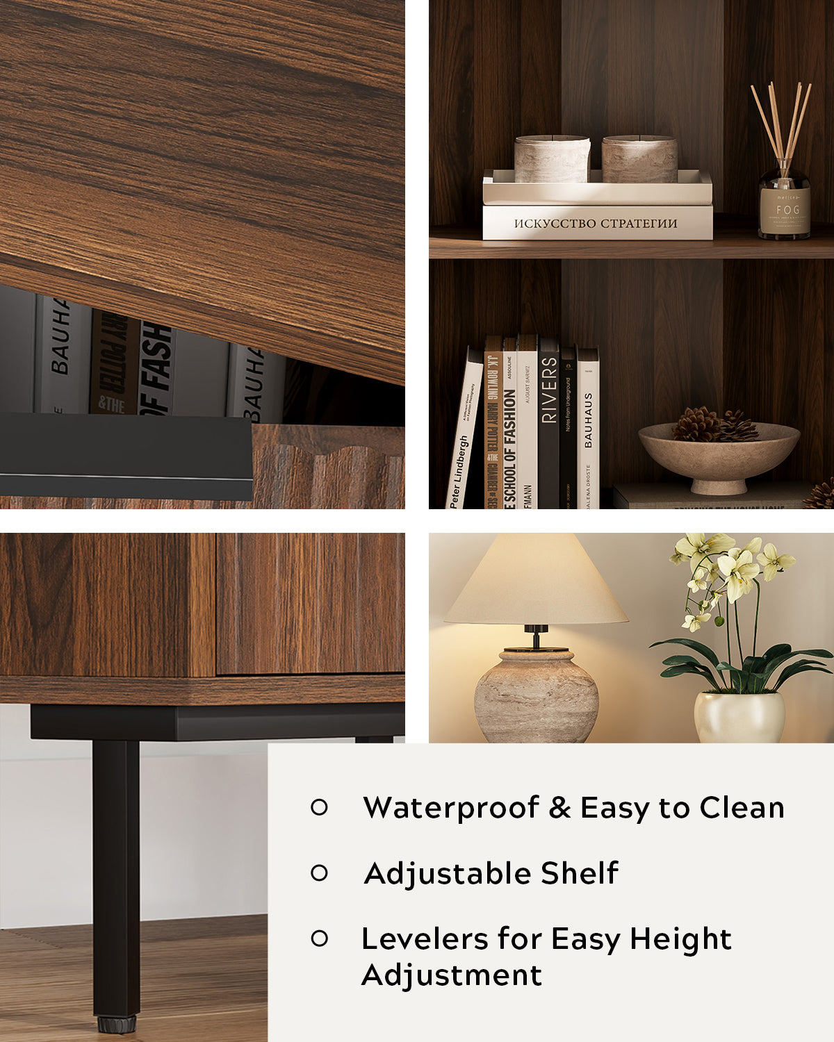 Modern Fluted Corner Cabinet, Small Floor Storage Cabinet with Adjustable Shelf & Metal Legs, Wooden Freestanding Narrow Organizer for Living Room Kitchen