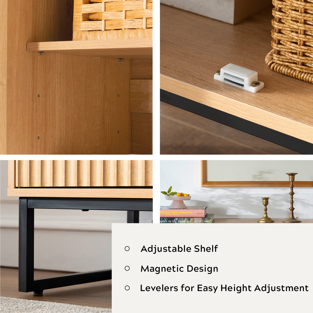 Fluted Storage Cabinet with 3 Doors, Sideboard Buffet Cabinets with Adjustable Shelves, Multifunctional Console Table with Storage Credenza for Living Room, Hallway,