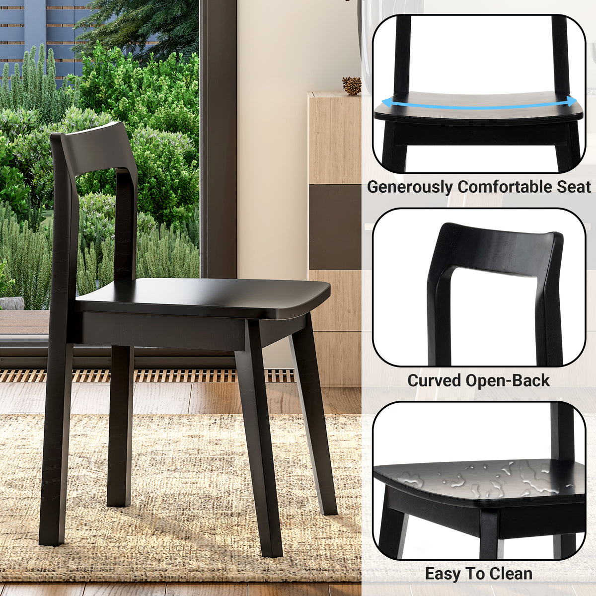 Wood Dining Chairs, Modern Kitchen Room Chairs with Curved Back Armless Accent Chair for Dining Room