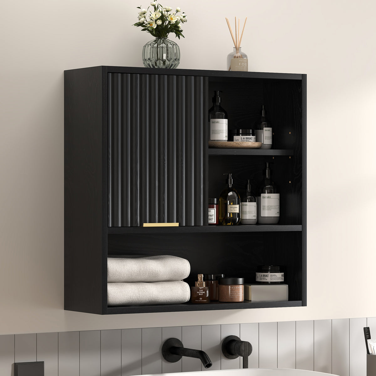 Square Medicine Cabinet Bathroom Wall Cabinet for Kitchen Square Bathroom Storage Cabinet for Laundry, Kitchen, Adjustable Shelves, Easy Install, Engineered Wood, Water Resistance