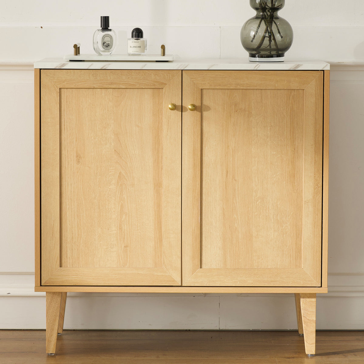 Accent Storage Cabinet Modern Freestanding Sideboard Buffet with Faux Marble Top Adjustable Shelves Wood Organizer for Living Room