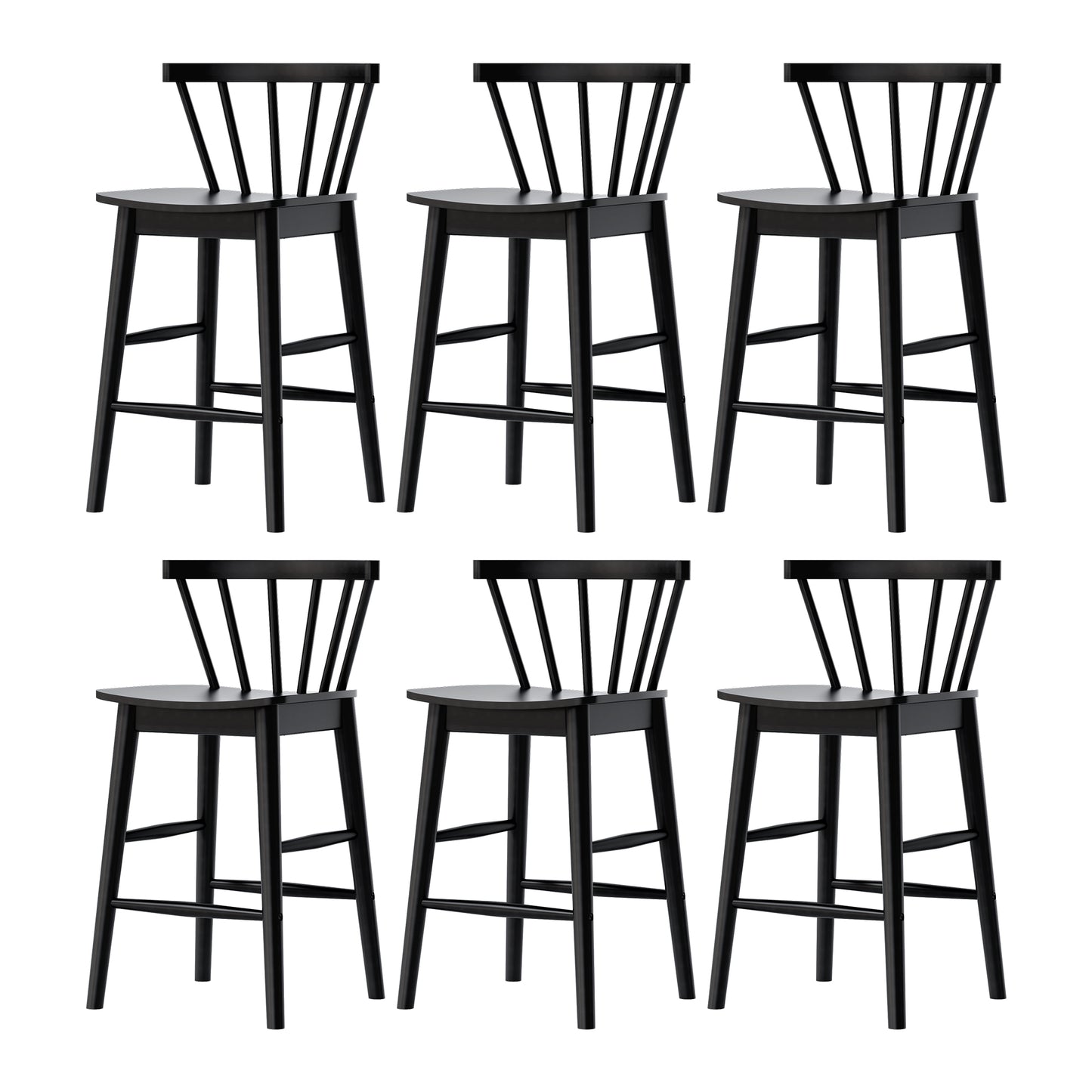 Modern Bar Stools Set of 2, 24" Wooden Counter Height Barstools, Modern Armless Farmhouse Bar Dining Chairs with Back & Footrest for Kitchen Island Pub
