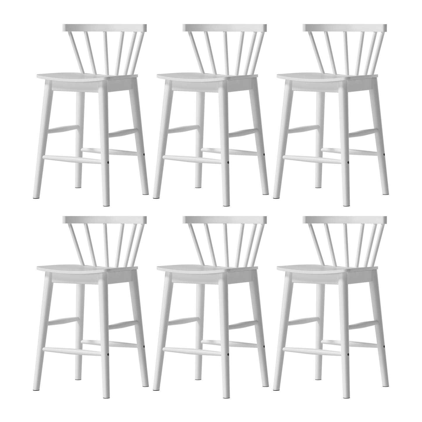 Modern Bar Stools Set of 2, 24" Wooden Counter Height Barstools, Modern Armless Farmhouse Bar Dining Chairs with Back & Footrest for Kitchen Island Pub