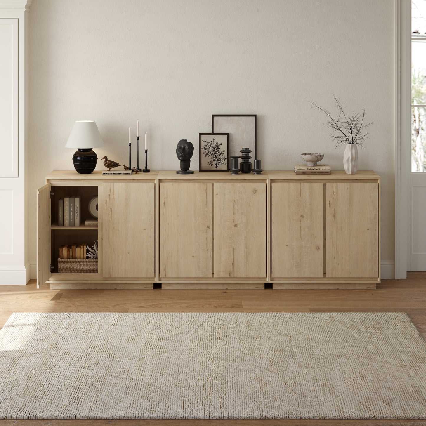 Sideboard Cabinet Buffet Cabinet with Storage with Adjustable Shelves and Handle-Free Design Suitable for Kitchens,Hallway,and Living Rooms