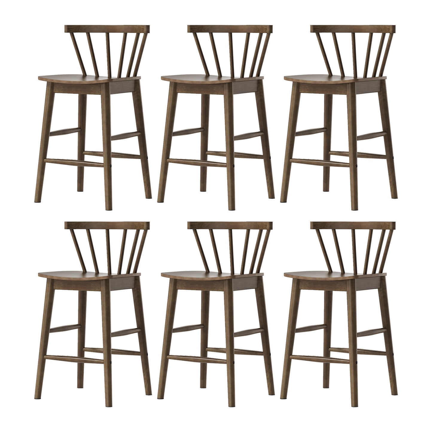 Modern Bar Stools Set of 2, 24" Wooden Counter Height Barstools, Modern Armless Farmhouse Bar Dining Chairs with Back & Footrest for Kitchen Island Pub