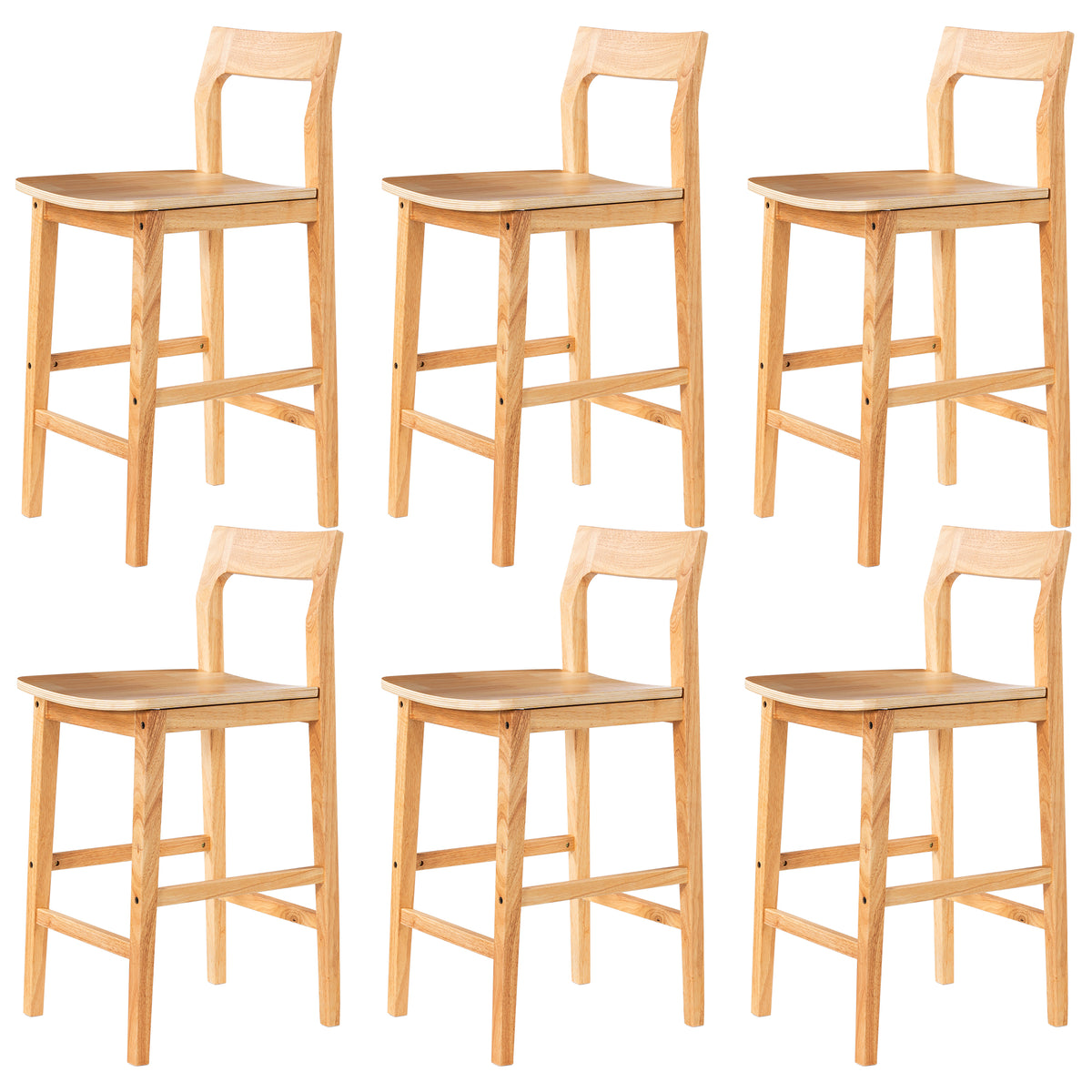 Modern Wood Barstools, Counter Height Bar Stools Armless Farmhouse Wooden Bar Dining Chairs with Back & Footrest for Kitchen Island Cafe Pub